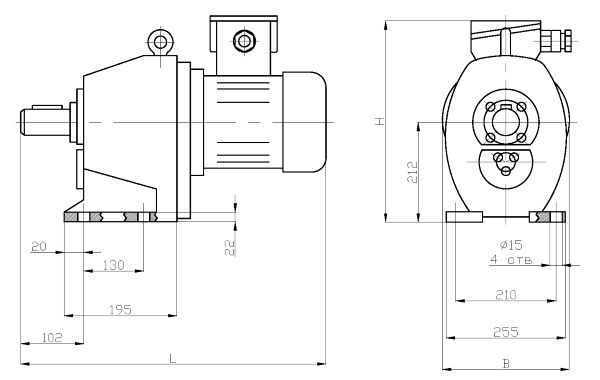 Габаритные размеры мотор-редуктора 1МЦ2С-100Н