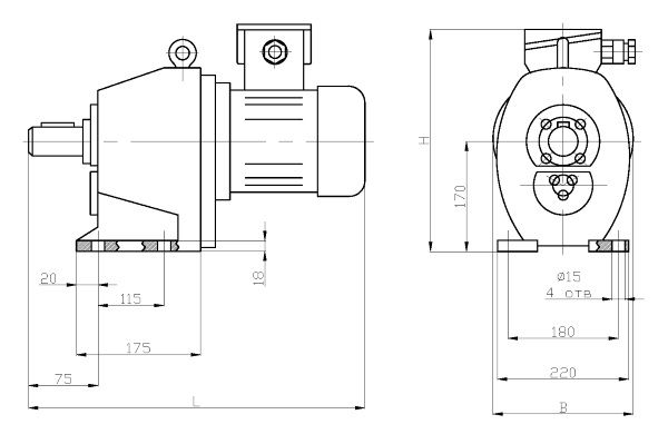 Габаритные размеры мотор-редуктора 1МЦ2С-80